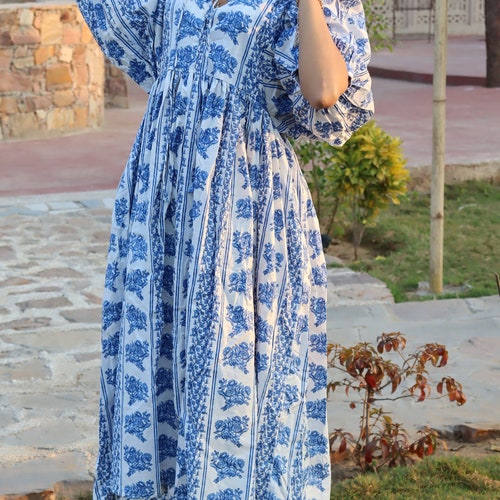 knee length dresses for ladies YSE Blue Floral Bishop Smocked Dress main image 1