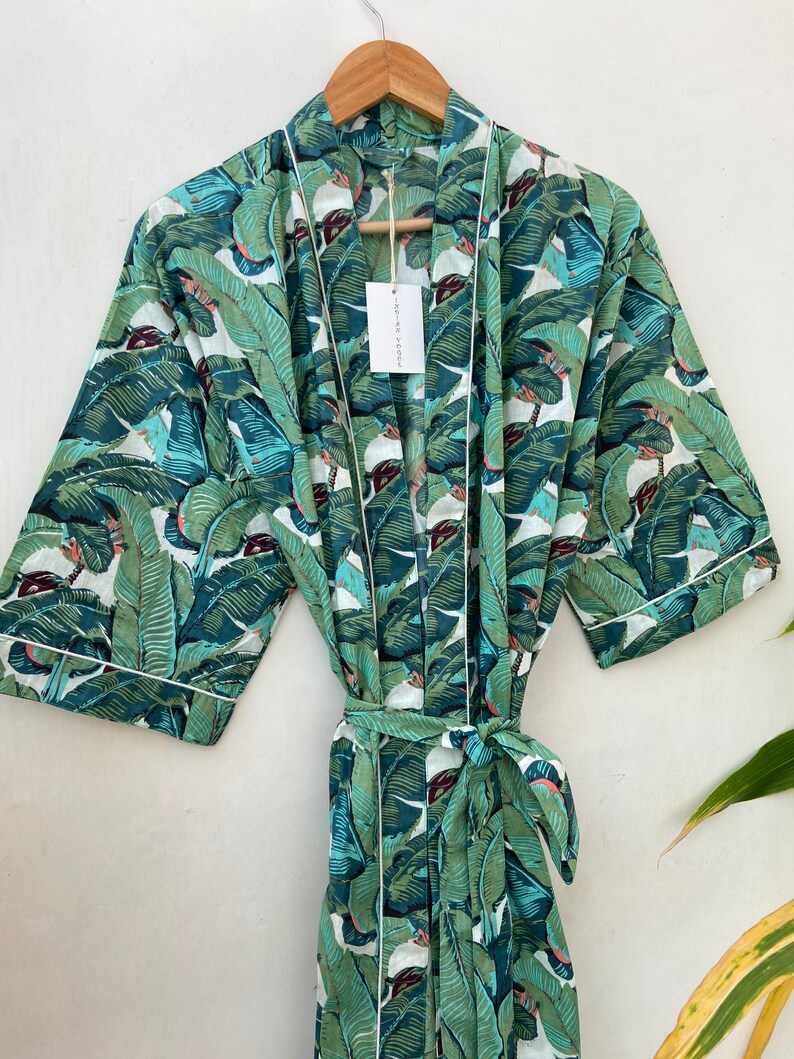 Cotton kimono Robes Banana leaf print Kimono Soft and Etsy