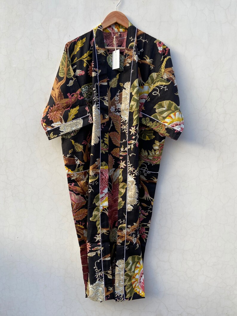 Indian floral robe floral kimono Indian floral gown Beautiful bridal kimono printed organic Floral Print robes bridesmaid kimono robe