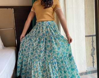 Block Print Long Tier Skirt