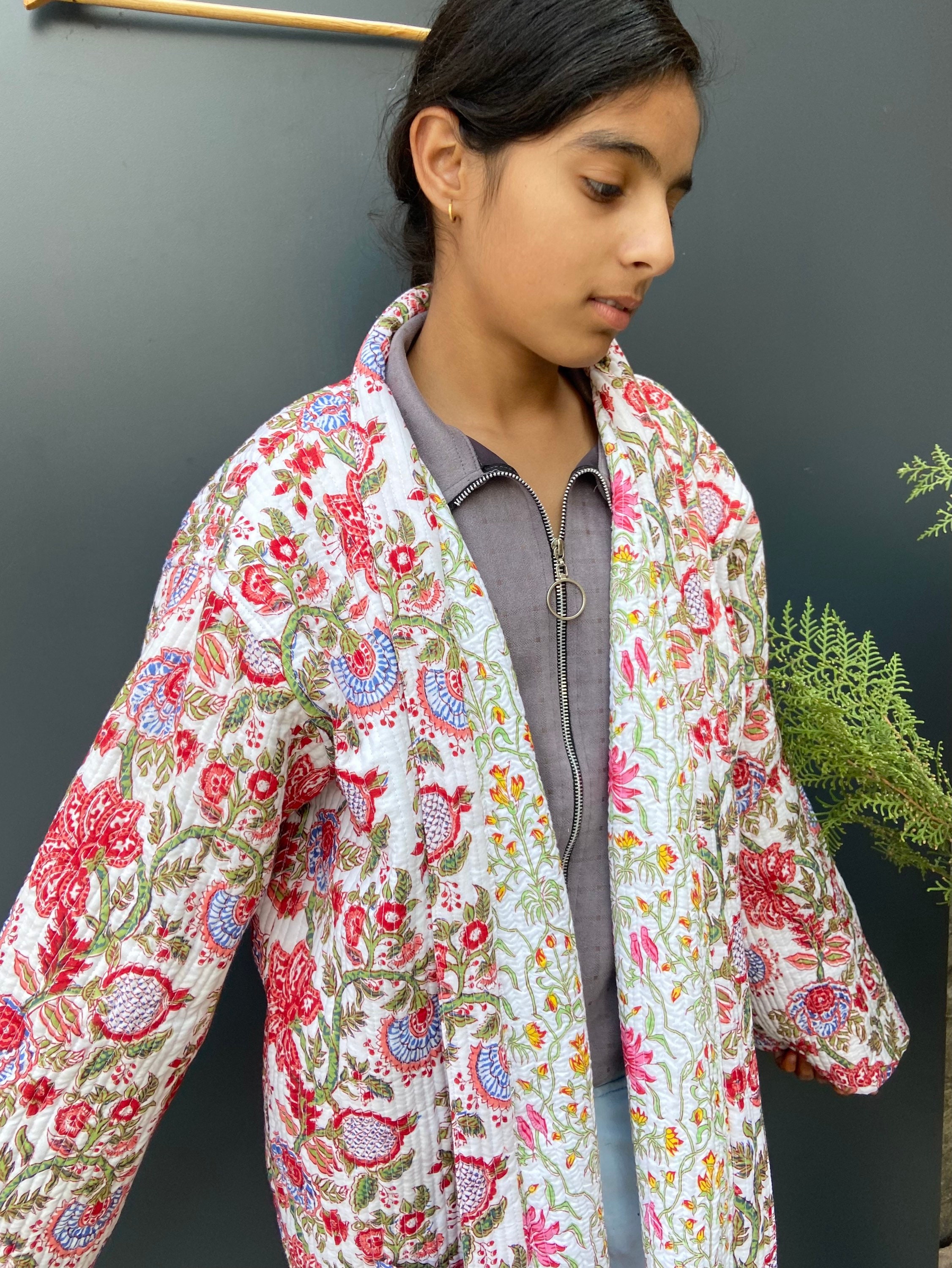 Indian Handmade Quilted Block Print Jacket Japanese Kimono Etsy