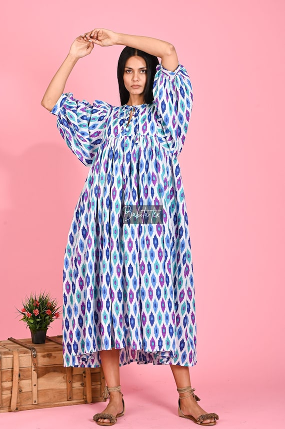 cotton gauze midi dress Melody and voluminous sleeves in cotton for next Red Cotton Cheesecloth Midi Dress