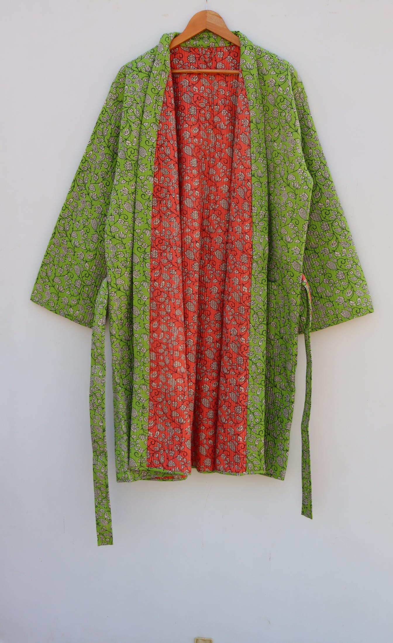 Indian Handmade Quilted Block Print Jacket Japanese Kimono