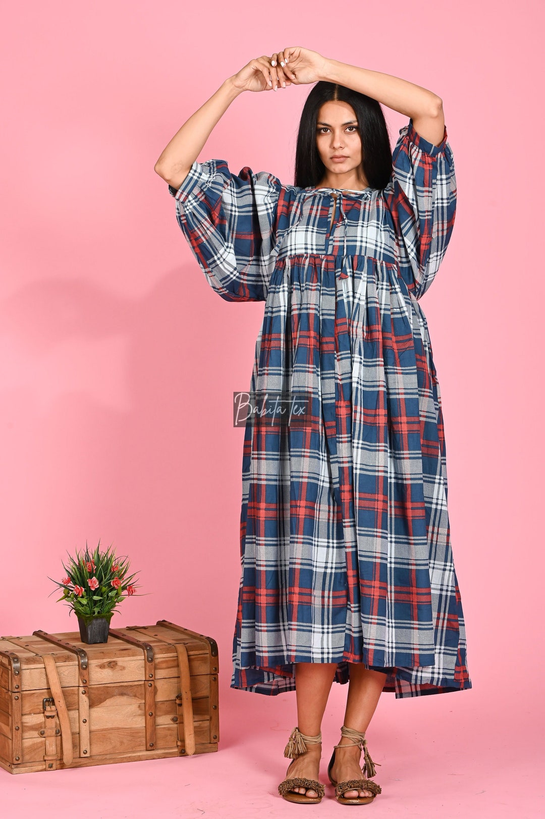 Gingham Print Midi Dress, Mini Dress, Checks Print Long Block Print ...