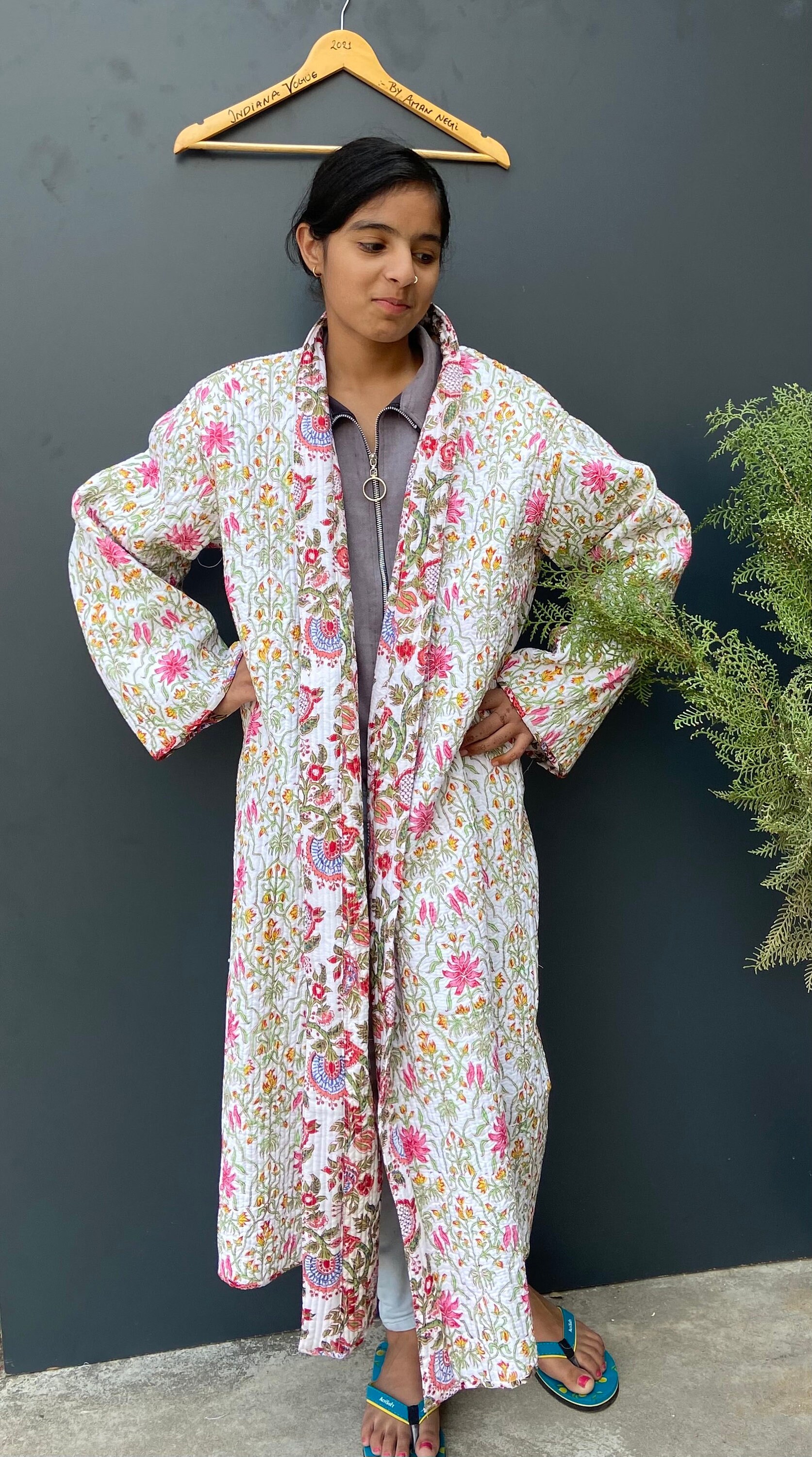 Indian Handmade Quilted Block Print Jacket Japanese Kimono Etsy