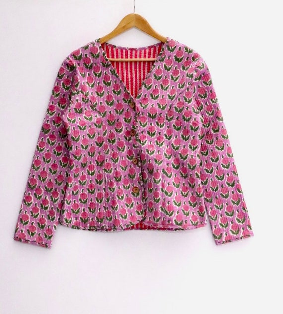 ハンドブロックプリント パッチワーク キルティングジャケット インド