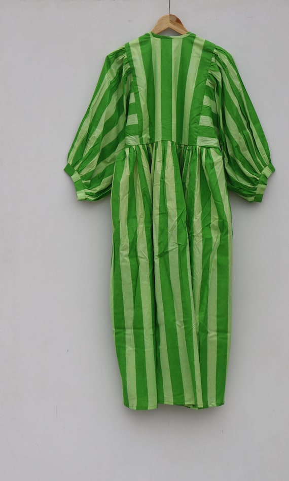Boho-Chic Jaipur Hand-Block Print Midi Dress - Artisanal Striped Cotton Kaftan - Eco-Friendly Summer Lounge Wear - Gift for Her Boho-Chic Jaipur Hand-Block Print Midi Dress - Artisanal Striped Cotton Kaftan - Eco-Friendly Summer Lounge Wear - Gift for Her
