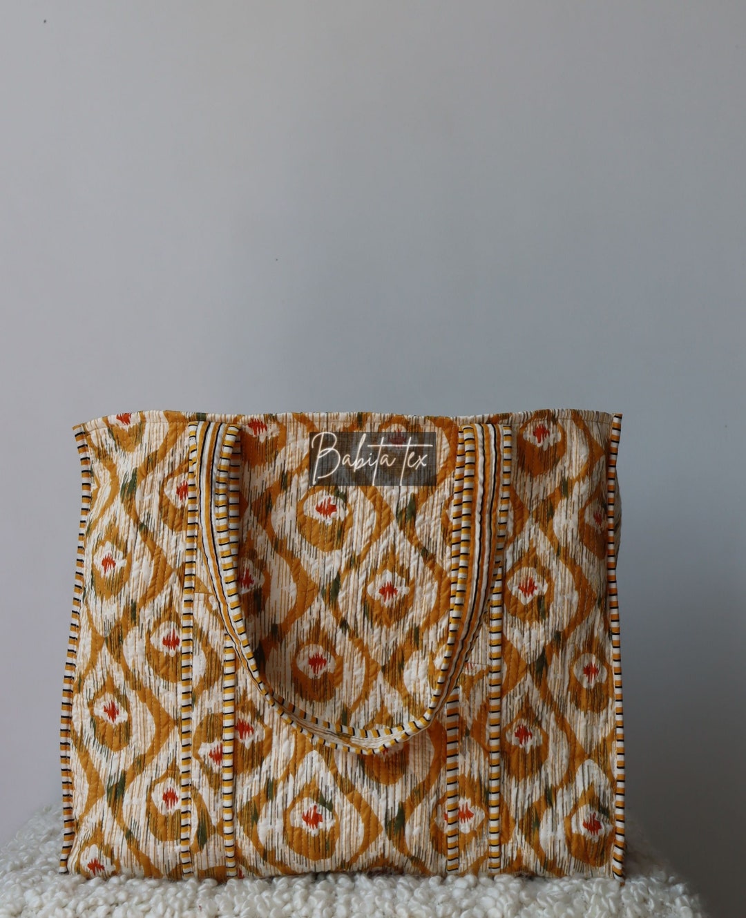 Handmade Quilted Tote Shopping Bag Ikat Print Cotton Market Etsy
