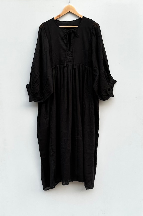 Black Boho Maxi Dress for Women, Oversized Loose Fit Cotton Dress,  Minimalist Tiered Midi Dress, Modest Gothic Summer Outfit - Etsy Canada