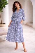 Blue Block Print Boho Midi Dress, Floral Cotton Dress, Handmade Indian Dress, Bohemian Dress, Summer Casual Dress, Cottagecore Dress product logo