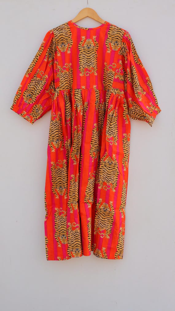 orange tiger stripe dress Orange Tiger Stripe Cotton Gauze Dress