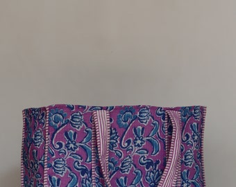 Handmade Quilted Tote Shopping Bag, Floral Print Cotton Handmade Quilted Tote Shopping Bag, Floral Print Cotton
