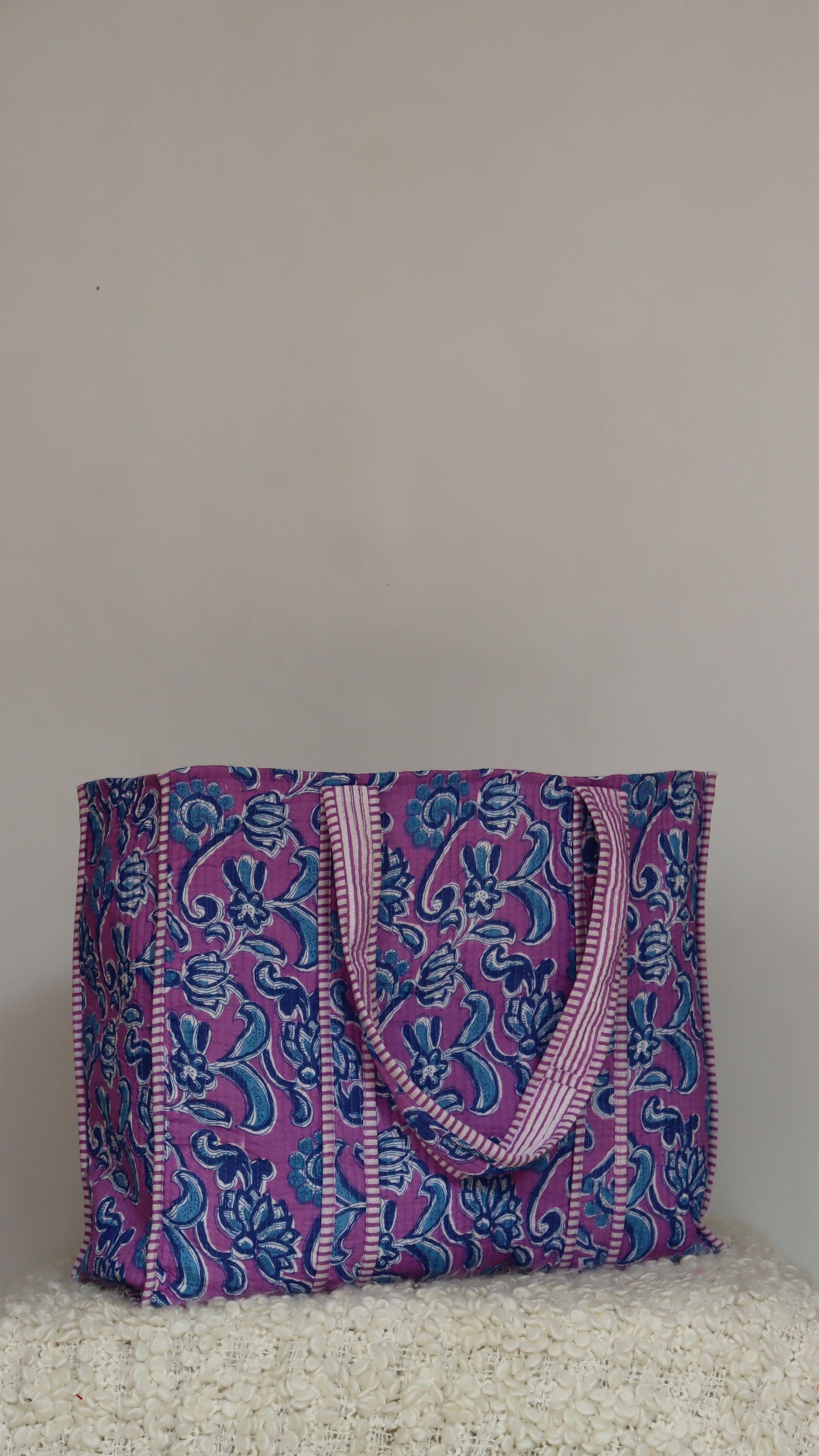 Handmade Quilted Tote Shopping Bag, Floral Print Cotton