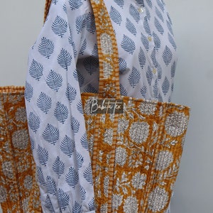 Handmade Quilted Tote Shopping Bag, Floral Print Cotton Market Bag, Jhola Bag, Hippie Bag, Market Bag image 2