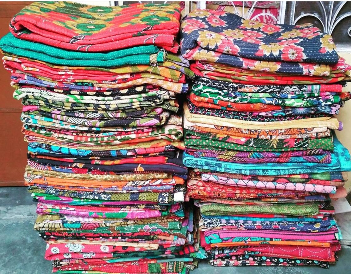 Vintage Kantha throws old reversible handmade blankets cotton Etsy