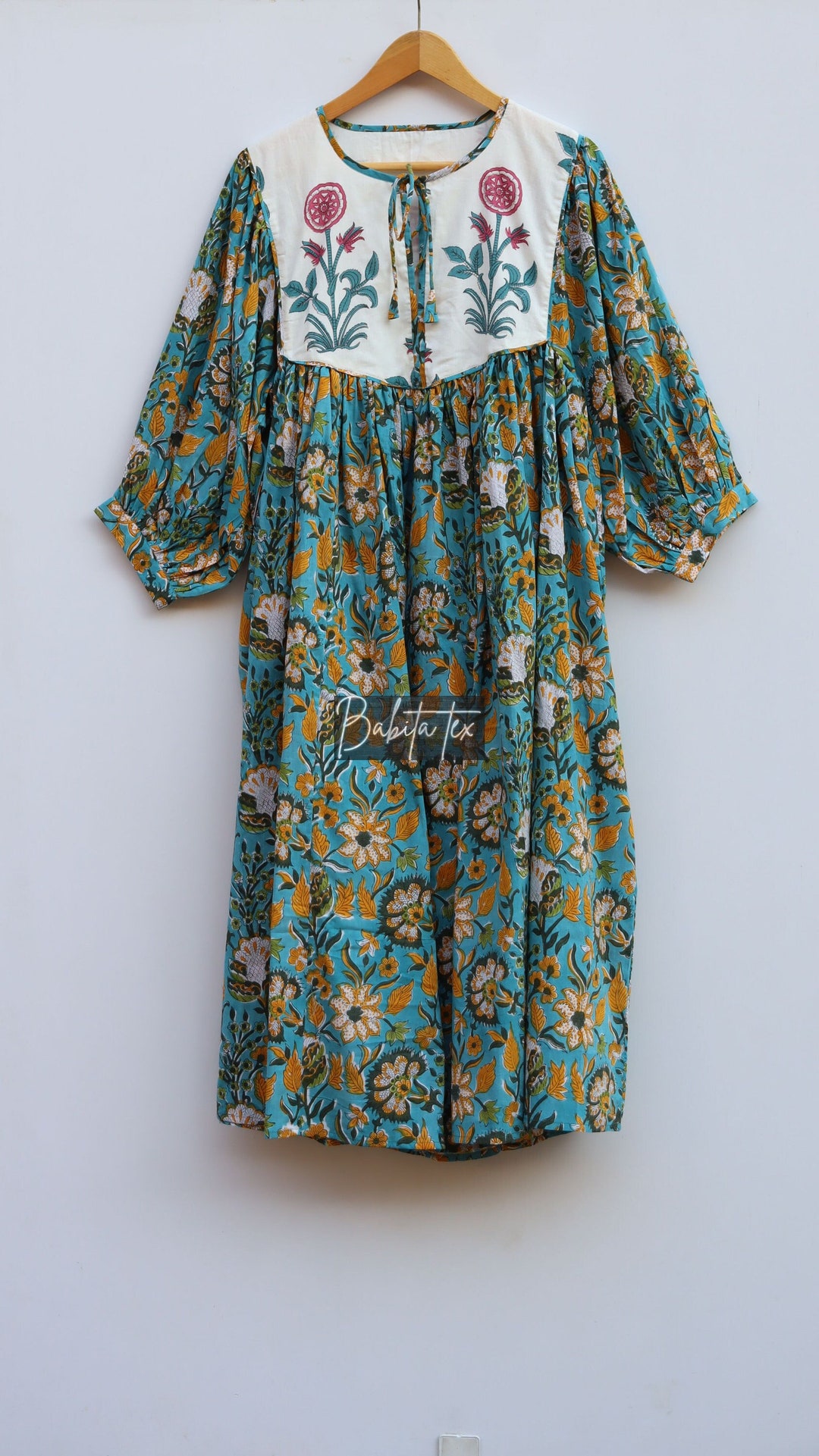 Vibrant Floral Patterns Bow Tie Waist Long-Sleeve Mini Dress