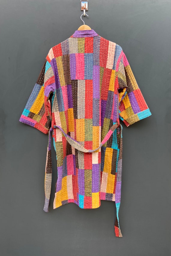 Handmade Multi Patchwork Kantha Jacket Japanese Kimono Style Beach