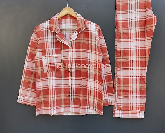 Unisex Check Print Pajamas Set PJ Set Indian Handmade Cotton Bridesmaid PJ Set Night Wear Dress Etsy Canada