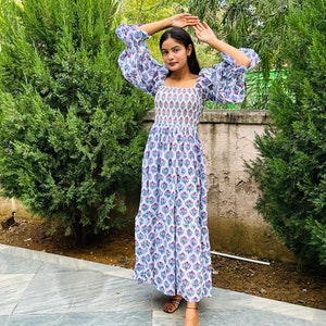 Floral Midi Dress, Mini Dress, Smock dress Hand Block Print Dress