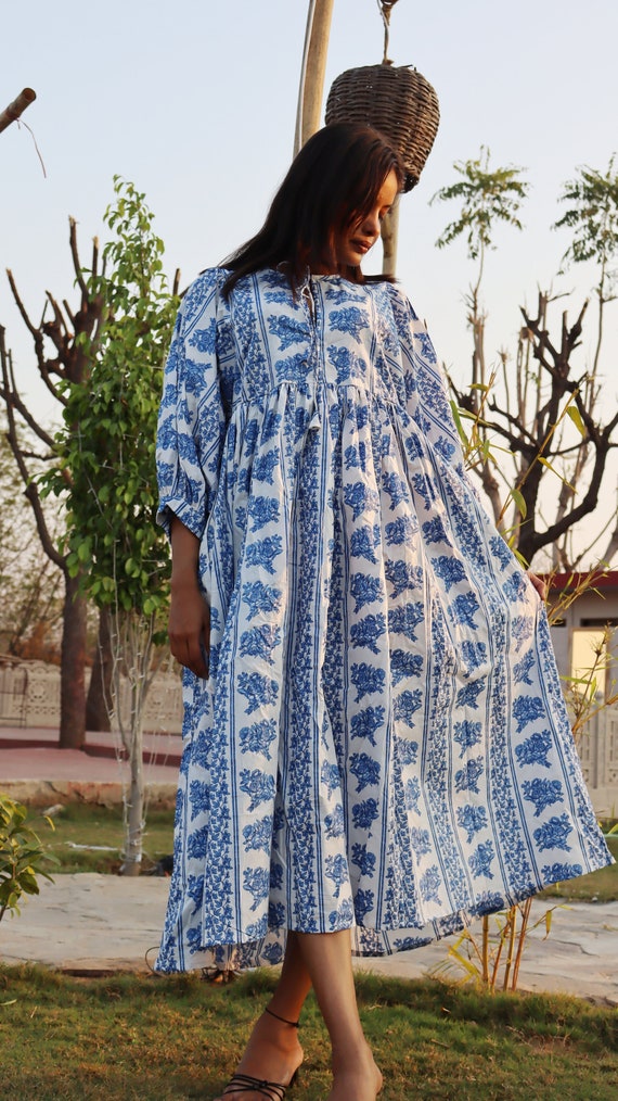 let me be printed boho midi dress Blue Floral Block Print Dress, Mini Dress, Soft Cotton Summer Dress, Lightweight Dress, String Closer Size:42 Reg Strapless Wedding Dresses & Bridal Gowns all duties and taxes V Neck Bridal Gowns