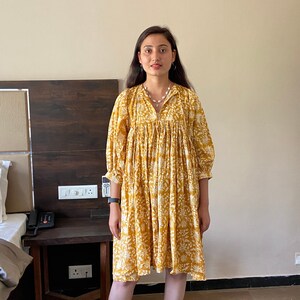Midi Dress, Mini Dress, Floral Long Block Print Dress, Deep Neck with string closer