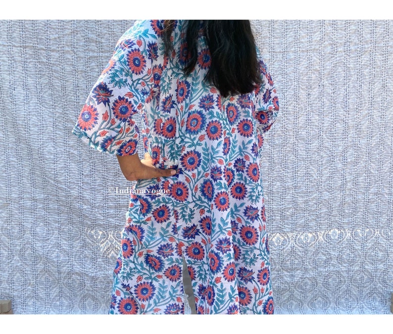 Wood Block print fabric Soft and comfortable night robes Cotton wrap dress Cotton kimono Robes for women Dressing gown for women