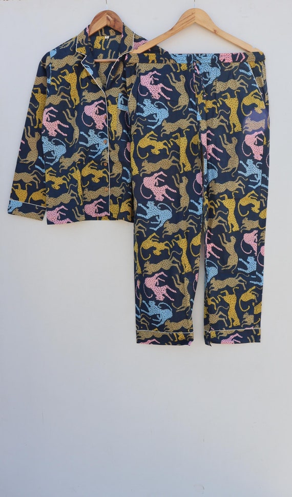 Pigiama con stampa di tigre, pigiama in puro cotone con stampa