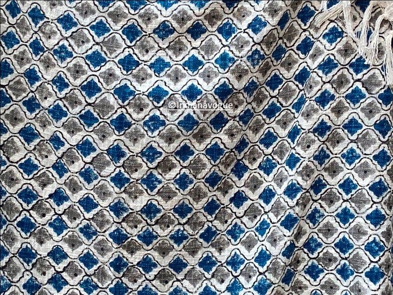 Wood Hand Block Printed Khadi Cotton Blanket Dhurrie Rug Handmade Boho Picnic Rug Hand Woven Beach Throw With Fringes