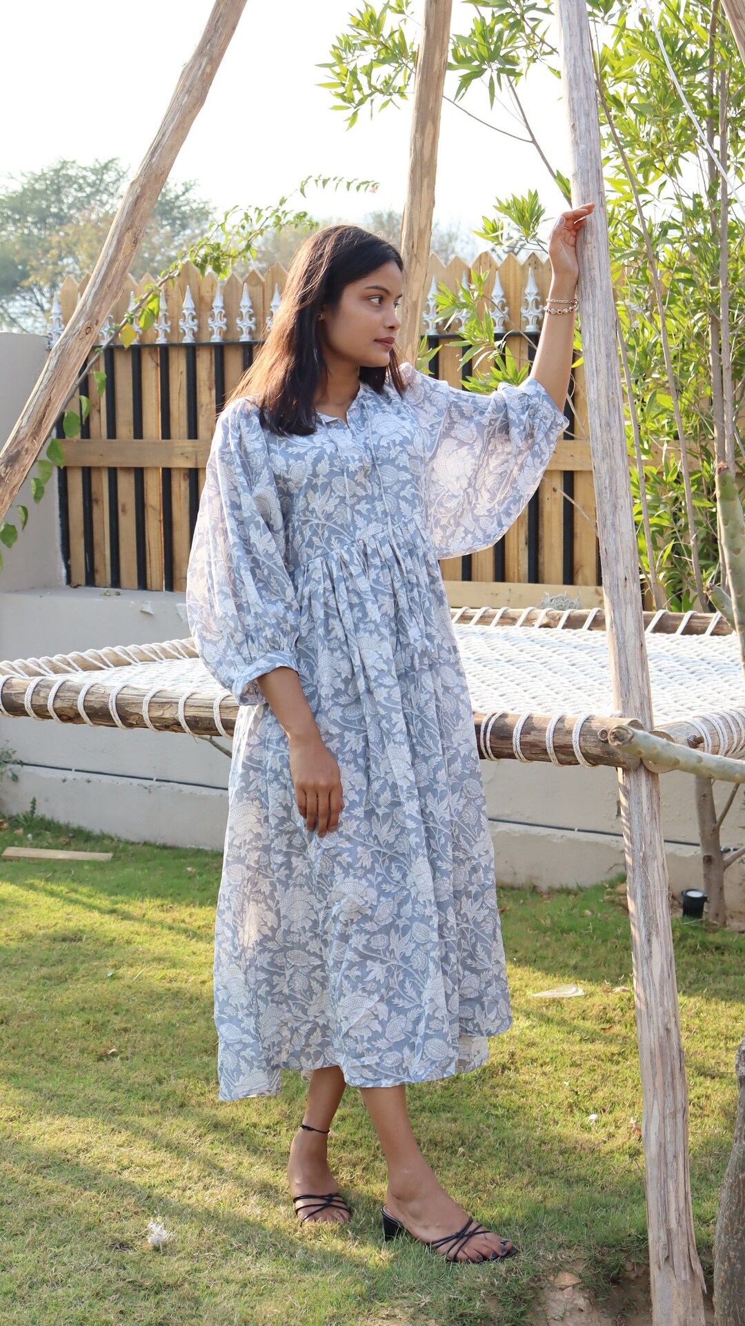arrange cotton floral embroidered plunge midi dress in buttermilk Vintage California Dream Indian Cotton Gauze Shift Dress – Recess