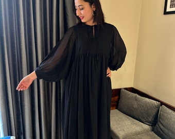 women black gauze dress pockets The Gauze Open-Back Dress main image 1