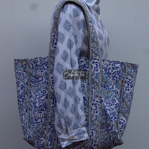 Handmade Quilted Cotton Tote: Floral Print Ethnic Market Bag