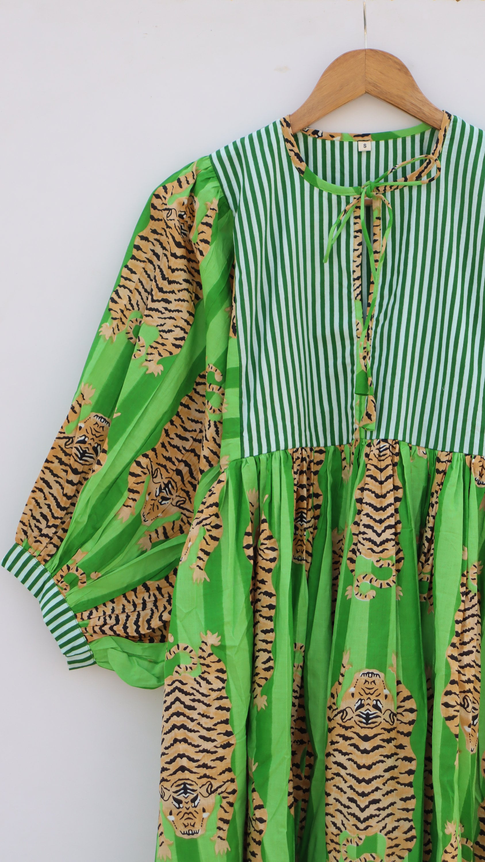 Green Tiger Print Maxi Dress for Women, Bold Boho Cotton Dress, Oversized Statement Midi Dress, Jungle Safari Vacation Outfit