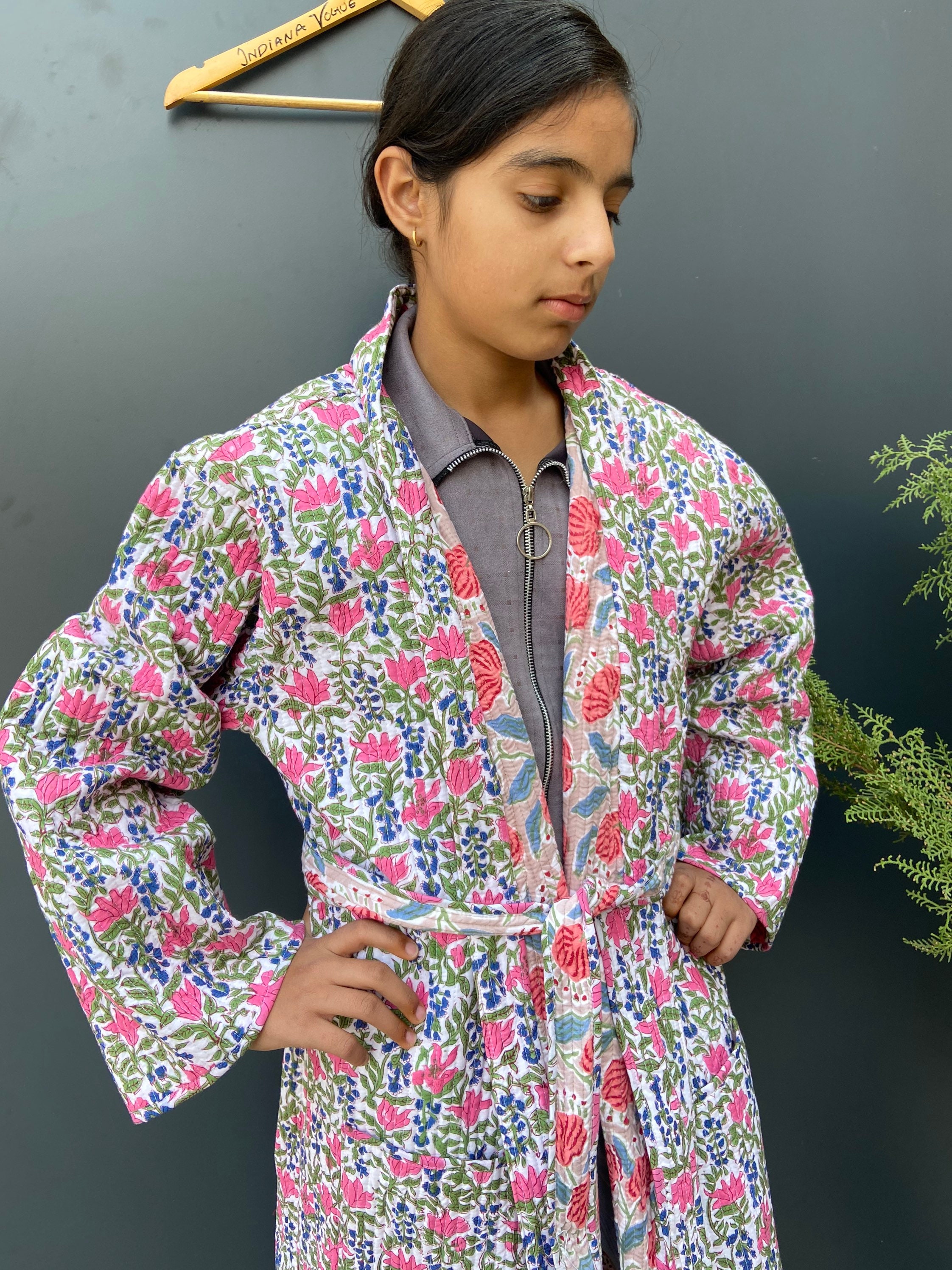 Indian Handmade Quilted Block Print Jacket Japanese Kimono Etsy