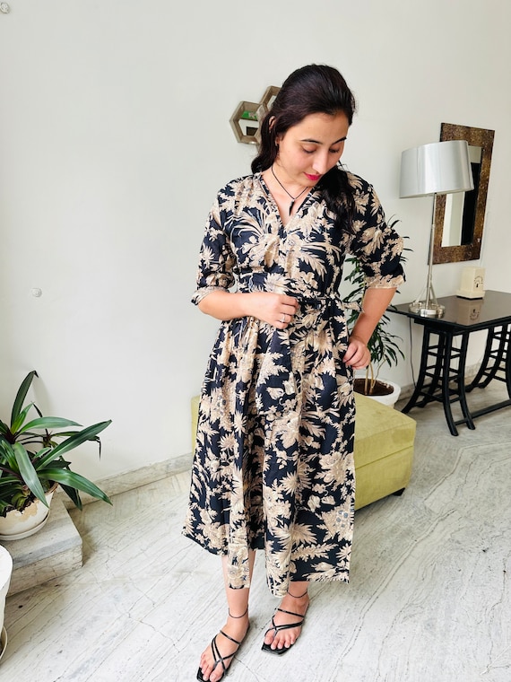 knee length dresses for ladies New Anthropologie Rare "Montage Midi Dress" by Niki Mahajan, Size 8, O   The Mustard Dandelion