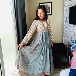 Hand block print ethnic long dress , party wear dress, soft cotton summer dress