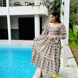 Floral Midi Dress, Mini Dress, Smock dress Hand Block Print Dress