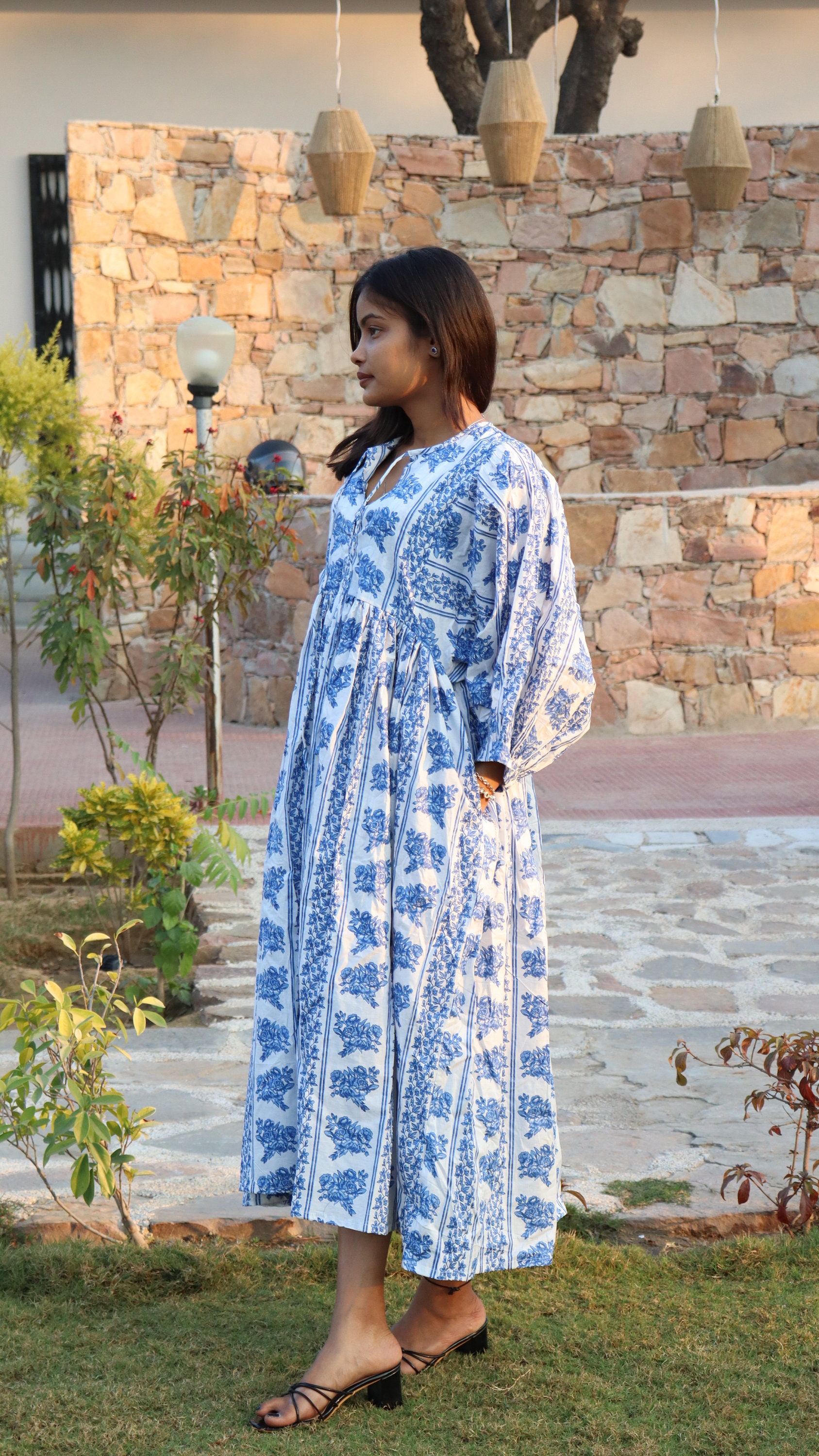 Handmade Cotton Midi Dress for Women, Indian Block Print Dress, Boho Beach Dress, Casual Summer Dress