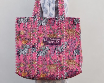 Bridesmaid  Zabra Tote Bag Quilted Personalized, Block Print Bridal Gift, Beach Bag Baby, Monogramed Floral Causal Boho Pool Tote Bag
