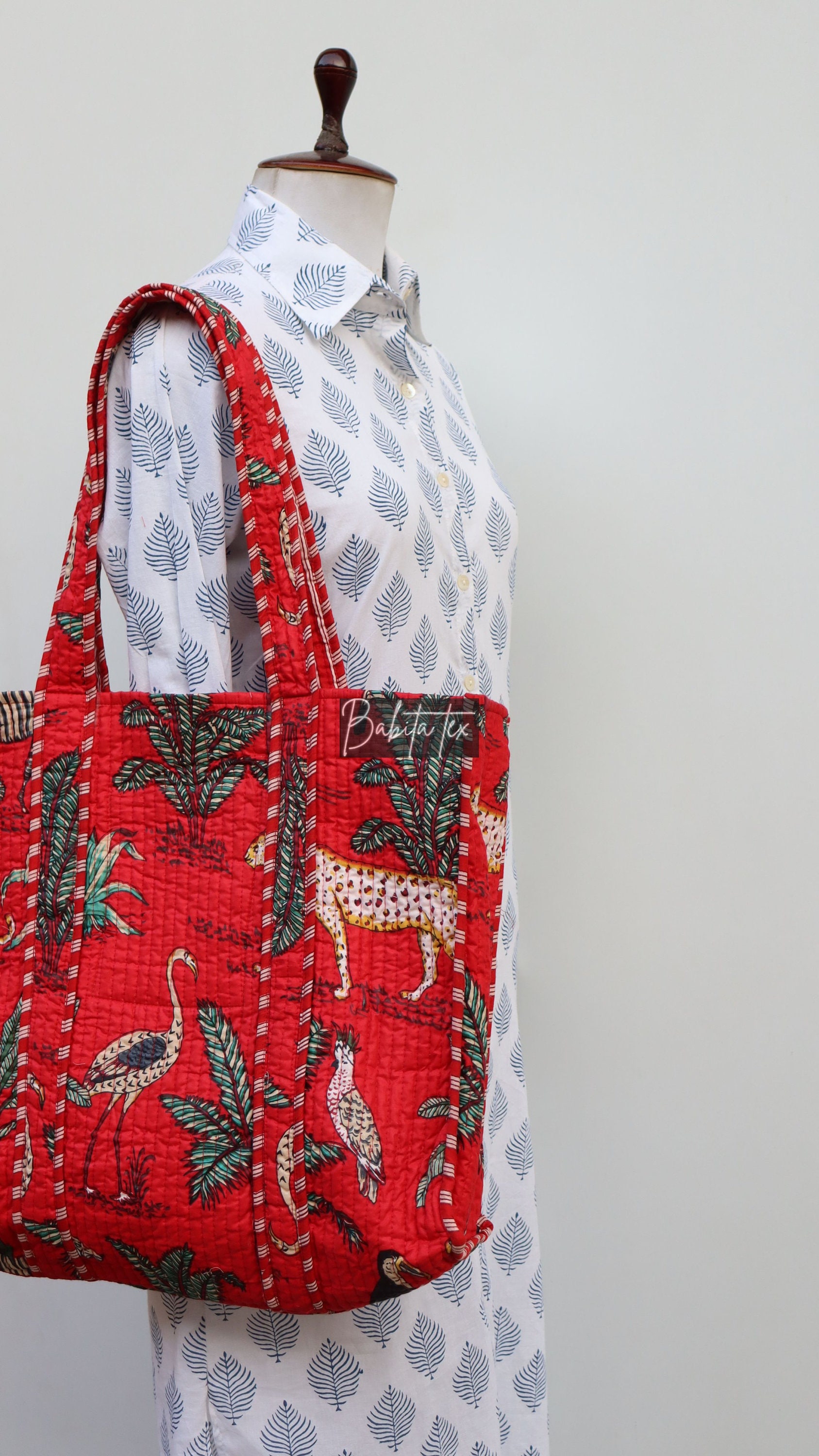 Handmade Quilted Tote Shopping Bag, Tiger Print Cotton
