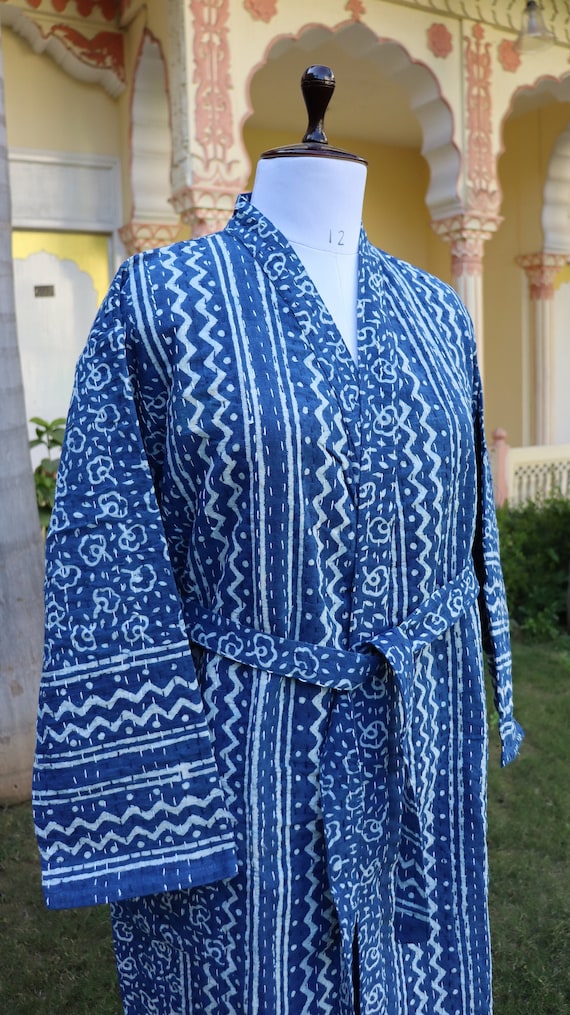 Blue plant printed coat clearance