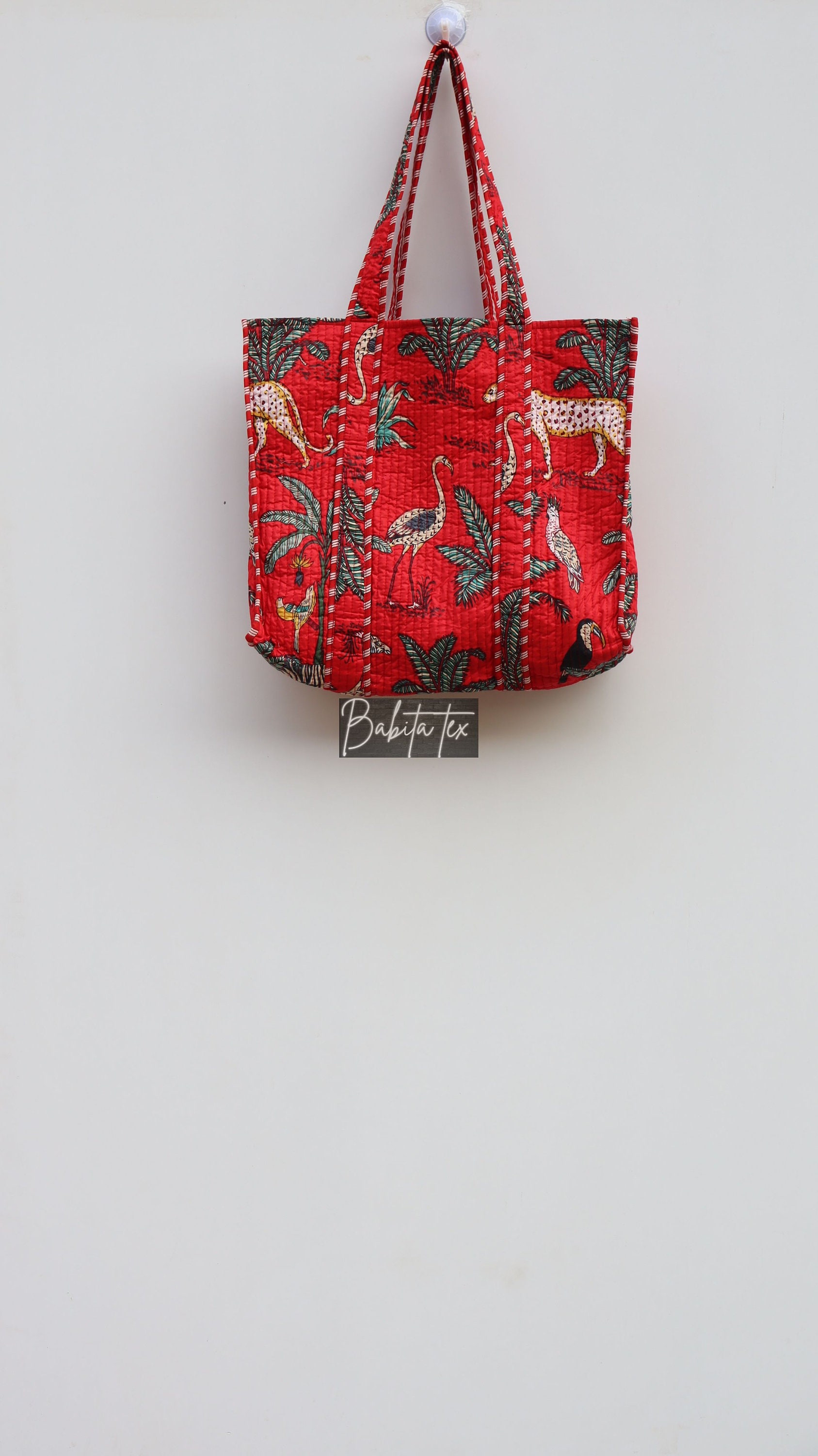 Handmade Quilted Tote Shopping Bag, Tiger Print Cotton