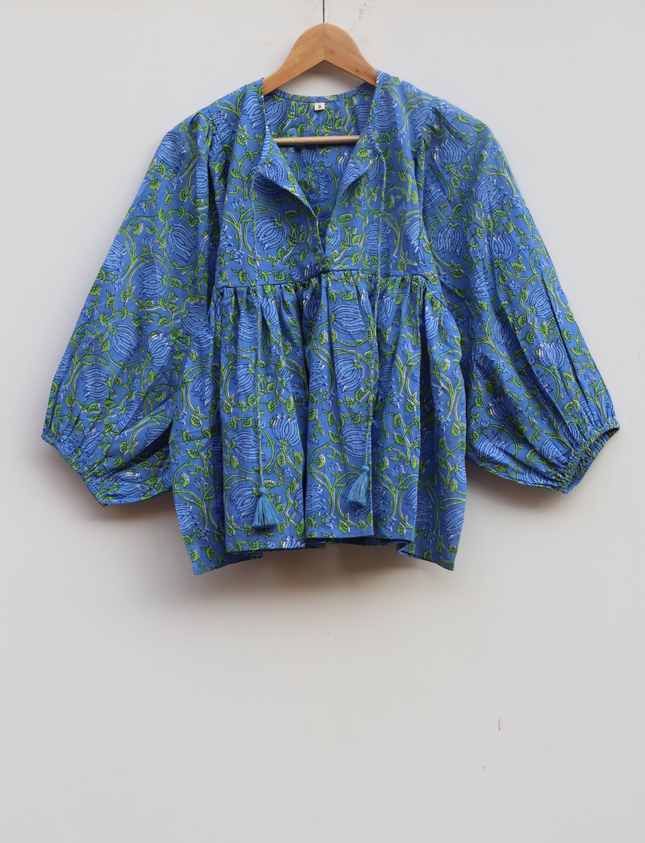 Kyra Top Dress, Mini Dress, floral Block Print Tunic Top, Deep Neck with string closer