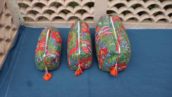 Juego de 3 neceseres de algodon indio con estampado floral neceser de viaje neceser de maquillaje neceser acolchado kit de afeitado neceser Etsy Espana
