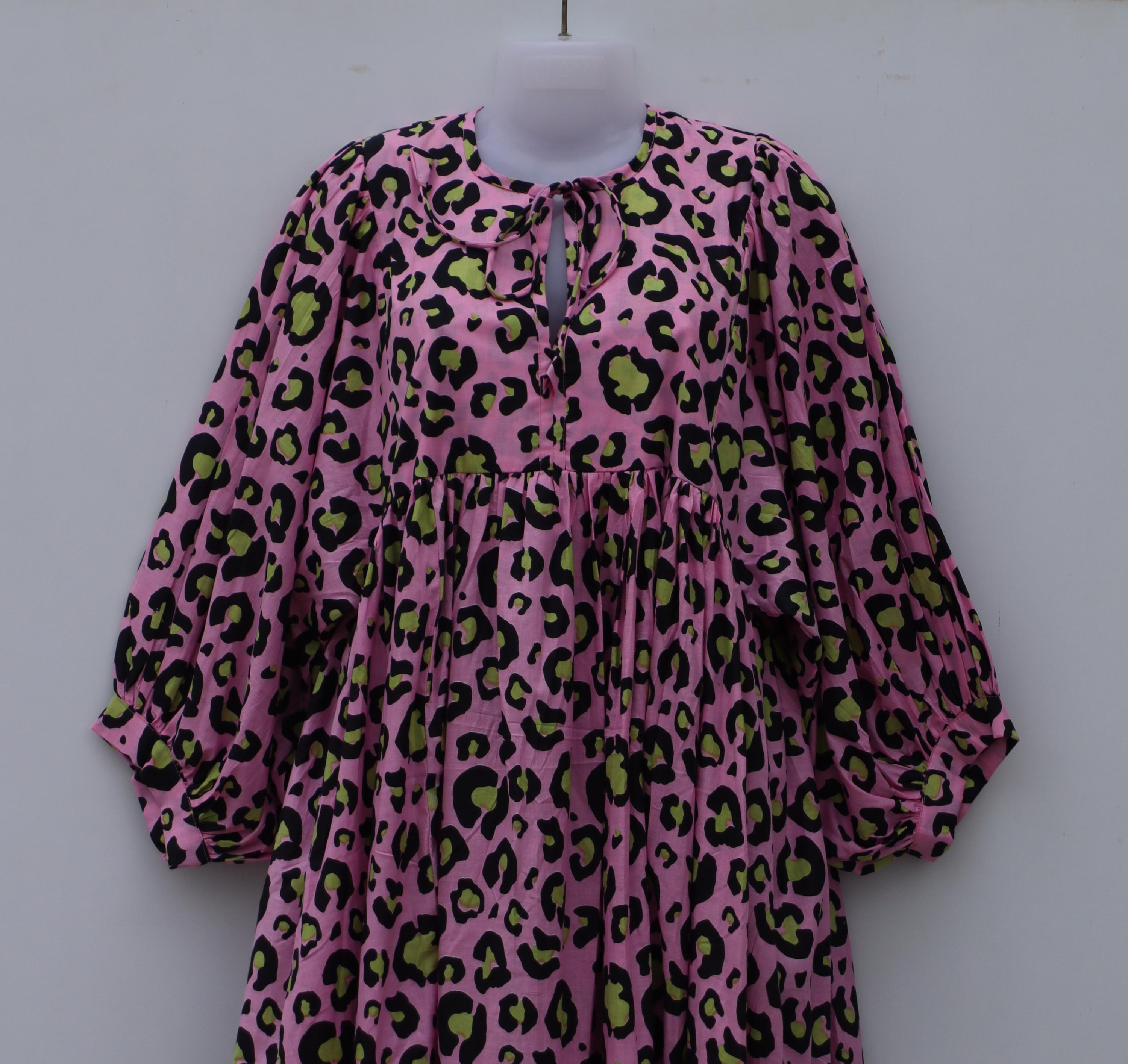 pink leopard flowers organic cotton midi dress Pink Leopard Forest Midi Dress