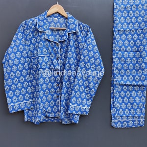 Hand Block Print Cotton Pajama Set: Floral Indian Nightwear