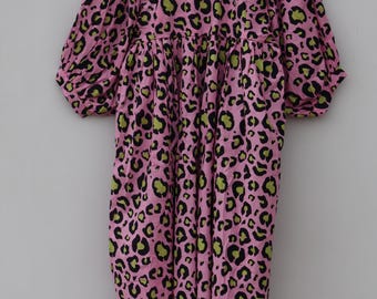 pink leopard flowers organic cotton midi dress Pink Leopard Forest Midi Dress