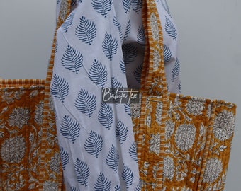Handmade Quilted Tote Shopping Bag, Floral Print Cotton