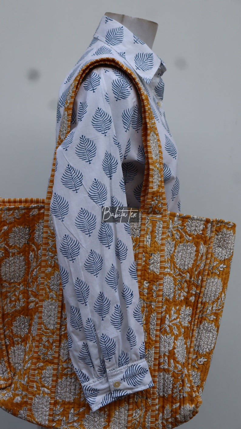 Handmade Quilted Tote Shopping Bag, Floral Print Cotton Market Bag, Jhola Bag, Hippie Bag, Market Bag image 4