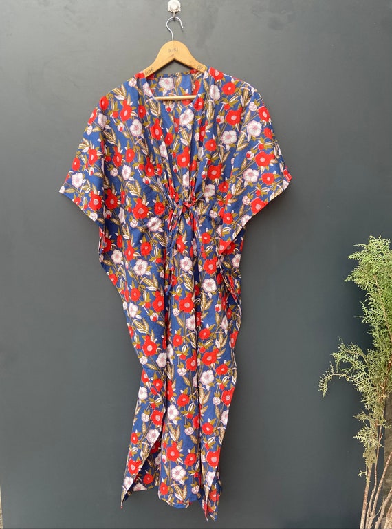 Anokhi Hand Block imprime floral kaftan femme coton leger vetements dete robe de vetements de plage maxi Robe de nuit Etsy France