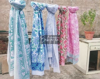 Hand Block Print Cotton Scarfs Beach Sarongs Soft Voile Fabric Summer Pareo Lot